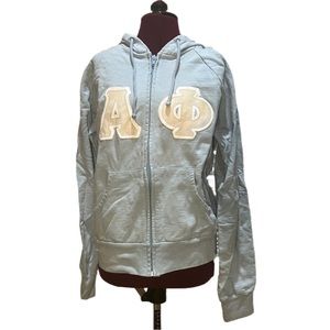 Baby Blue White Sparkly Alpha Phi Embroidered Letters SM M